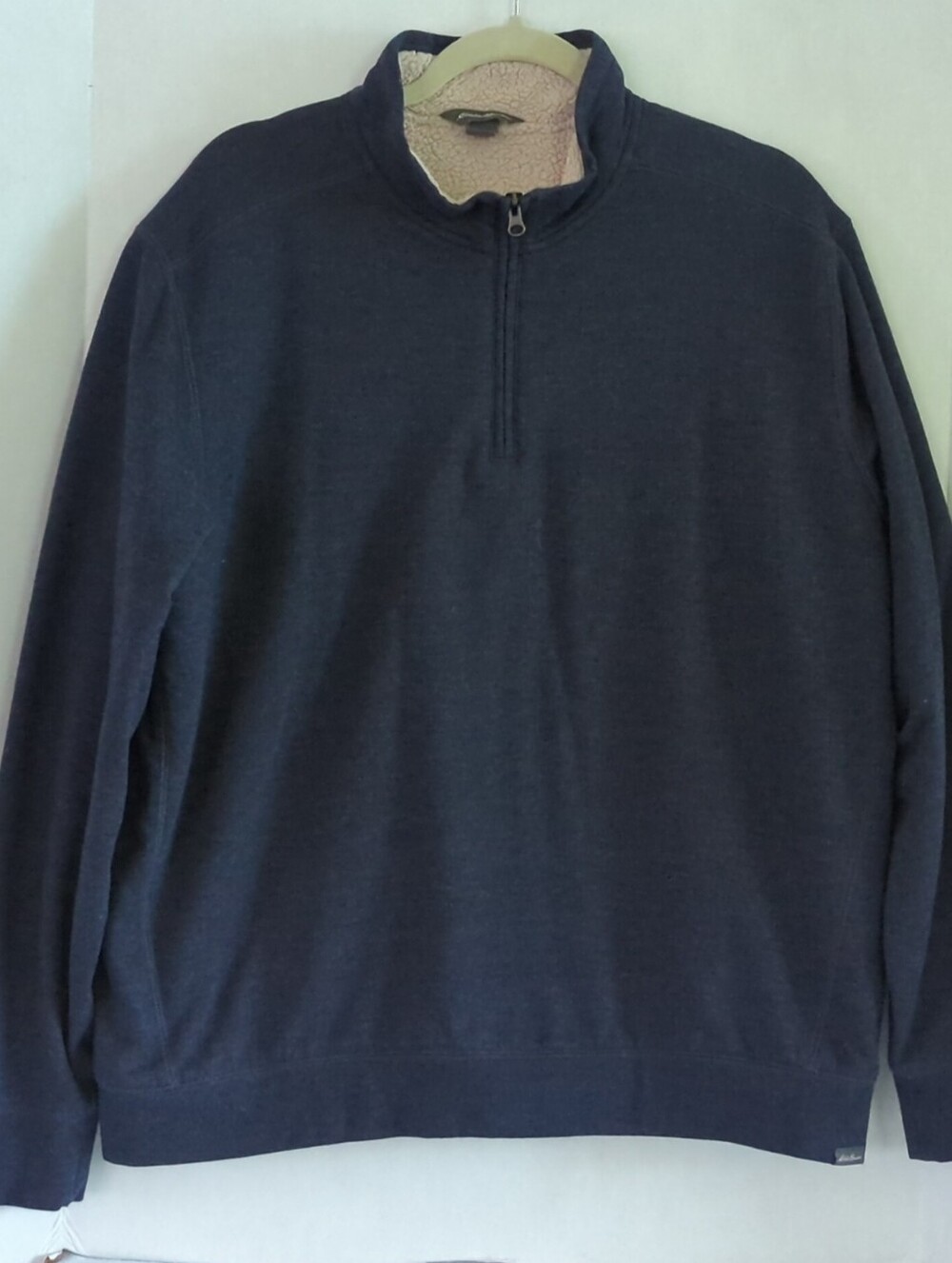 Eddie Bauer Dark Blue 1/4 Zip Sherpa Lined Pullover Sweatshirt Collared Size L